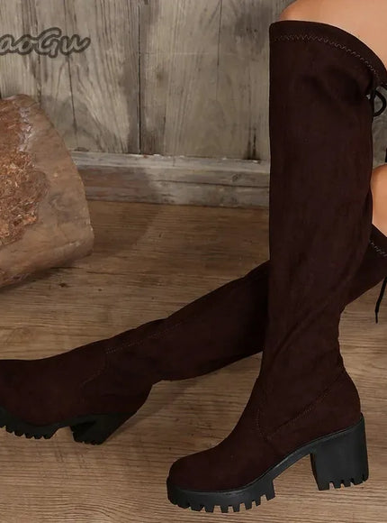 KissICON Western Brown Leopard Thigh High Boots for Women