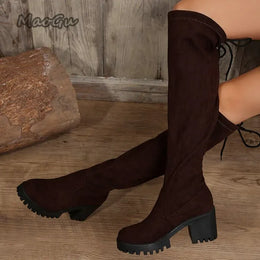 KissICON Western Brown Leopard Thigh High Boots for Women