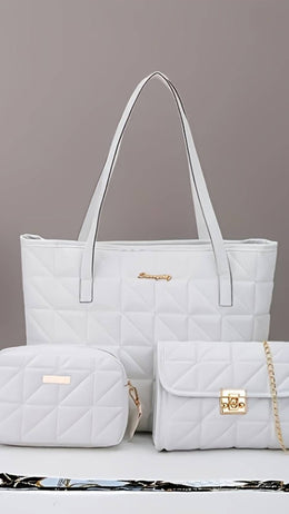 jkthpu-45 White 3-Piece Bag Set – Shoulder, Crossbody & Handheld in White & Black