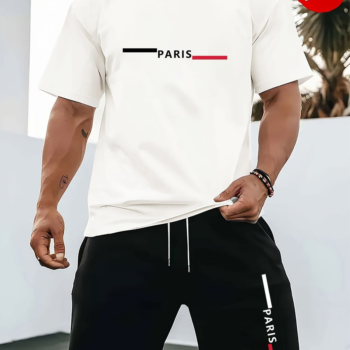 KissICON White 3 / UK 40 Paris Print Mens Summer TShirt  Shorts Set