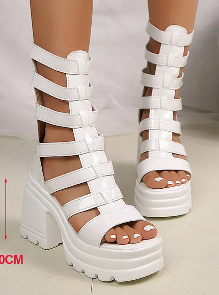 KissICON WHITE / 35 Roman Super High Heels Sandals for Women Patent