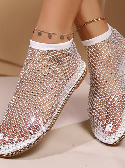 KissICON WHITE / 35 Shiny Crystal Solid Flat Sandals for Women Breathable