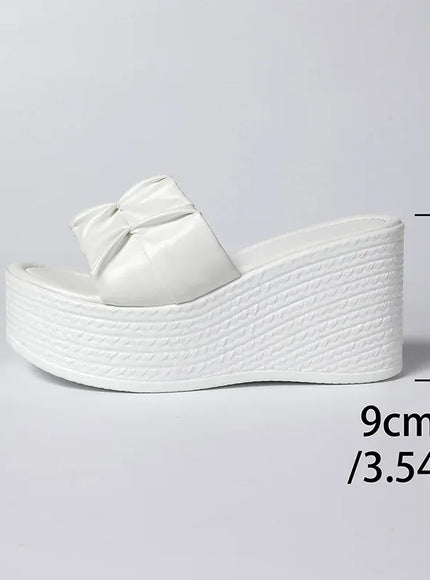KissICON WHITE / 35 White Pu Leather Wedges Sandals for Women Summer
