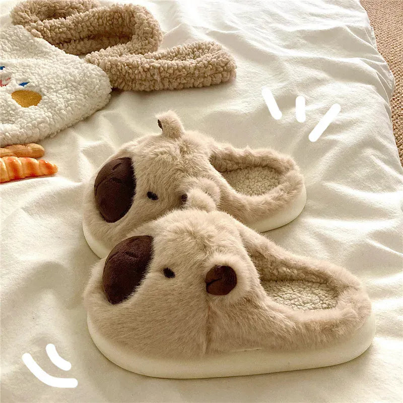 KissICON white / 36-37 Capybara Slippers Women Winter One Word Cotton Cartoon
