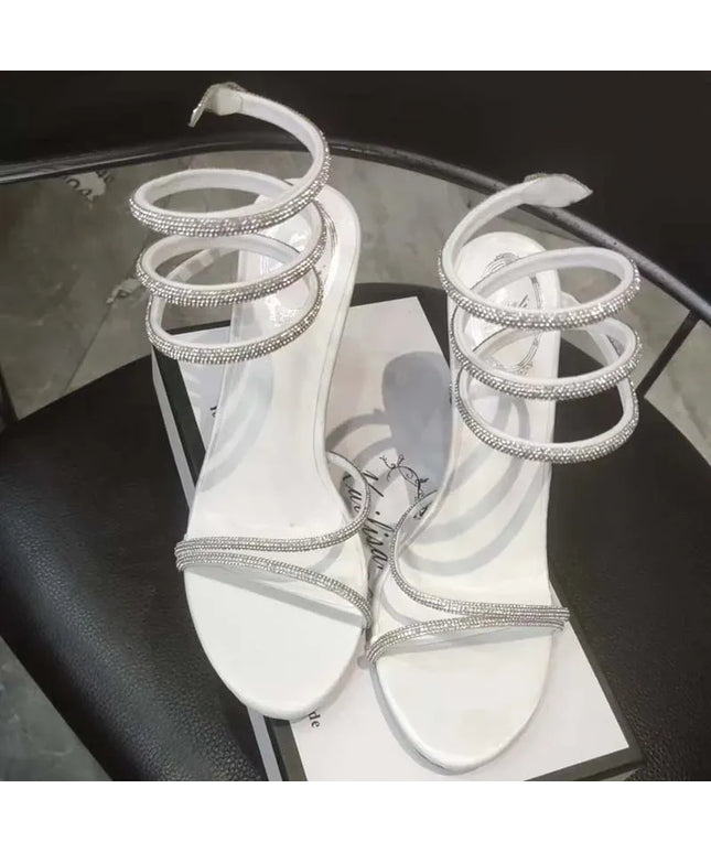 Dropshipman White / 36 Eilyken Fashion Style Crystal Diamond Ankle Strap Women Sandals Sexy Open Toe Thin High Heels Nightclub Banquet Party Shoes