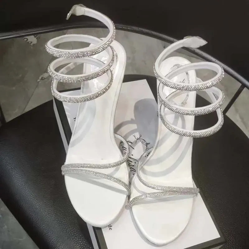 Dropshipman White / 36 Eilyken Fashion Style Crystal Diamond Ankle Strap Women Sandals Sexy Open Toe Thin High Heels Nightclub Banquet Party Shoes