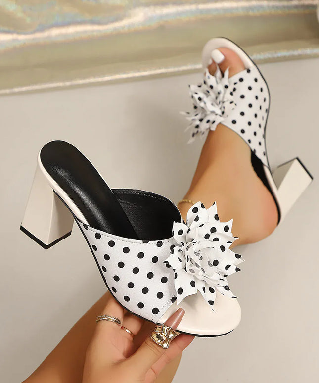 KissICON Sandals WHITE / 36 Polka Dot Floral Chunky Heel Sandals