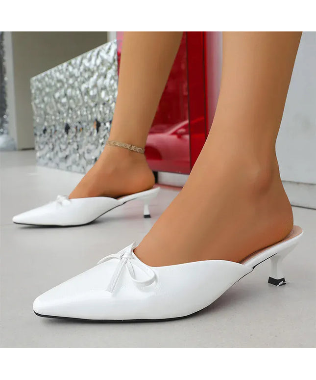 KissICON WHITE / 36 Pu Leather Low Heels Sandals for Women Bowtie