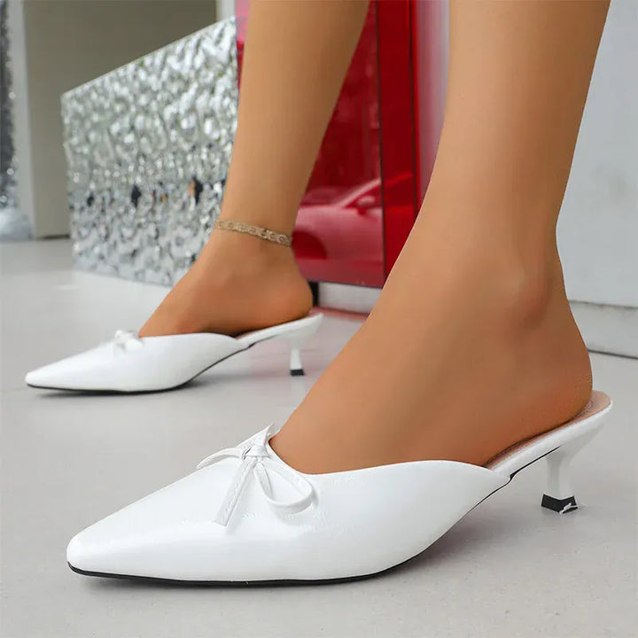 Pu Leather Low Heels Sandals for Women Bowtie
