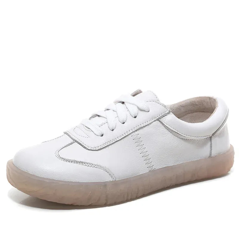 Dropshipman white / 36 WOIZGIC Gril Women's Ladies Female Woman Genuine Leather White Vulcanized Shoes Flats Sneakers Platform Lace Up soft four season