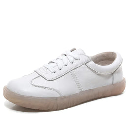 Dropshipman white / 36 WOIZGIC Gril Women's Ladies Female Woman Genuine Leather White Vulcanized Shoes Flats Sneakers Platform Lace Up soft four season