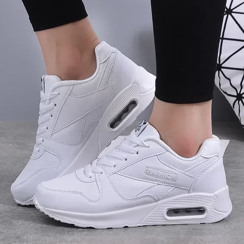 Dropshipman white / 36 Women Fashion Sneakers Air Cushion Sports Shoes Pu Leather Blue Shoes White Pink Outdoor Walking Jogging Shoes Female Trainers