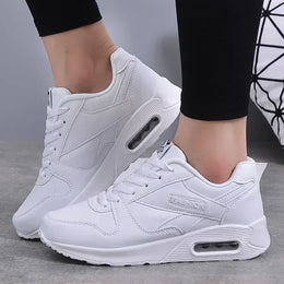 Dropshipman white / 36 Women Fashion Sneakers Air Cushion Sports Shoes Pu Leather Blue Shoes White Pink Outdoor Walking Jogging Shoes Female Trainers