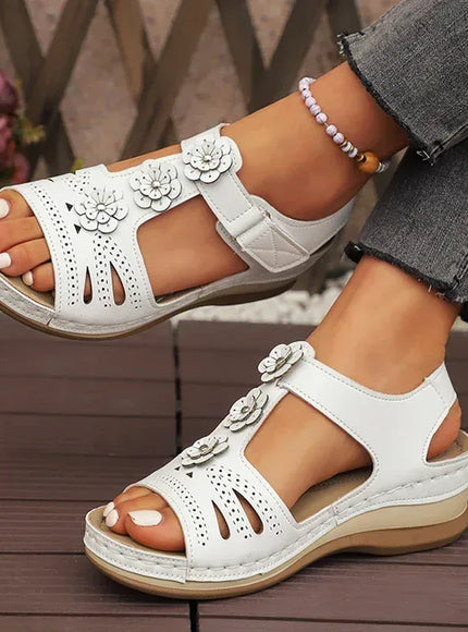 KissICON WHITE / 37 Fashion Flower Decor Wedge Sandals Women 2025 Summer