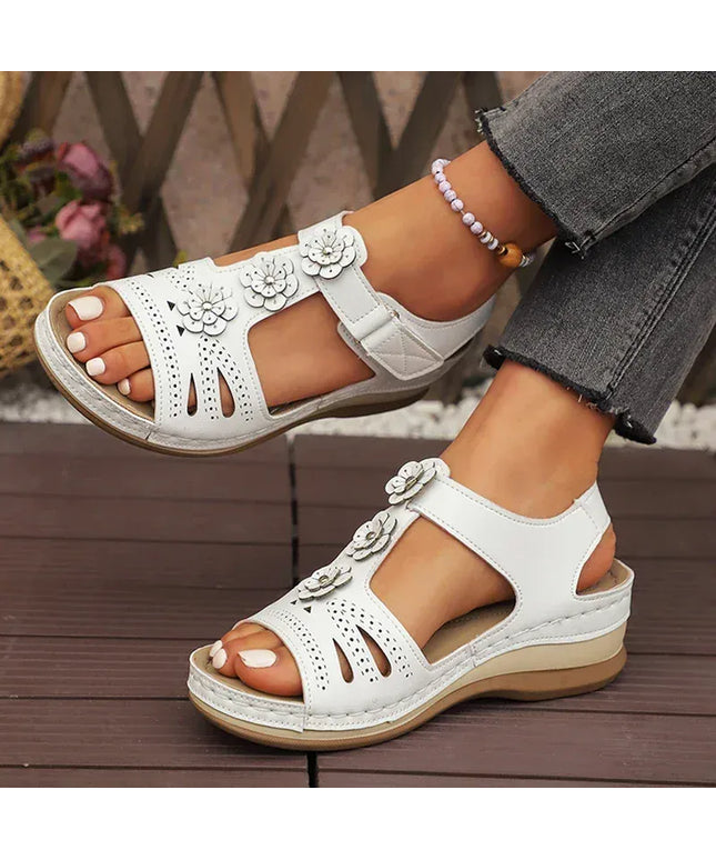 KissICON WHITE / 37 Fashion Flower Decor Wedge Sandals Women 2025 Summer