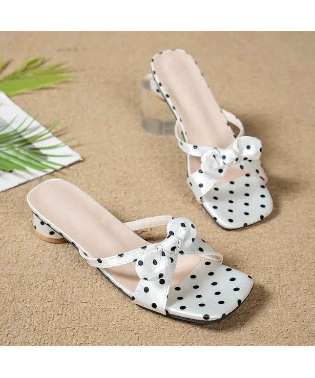 KissICON WHITE / 37 Luxury Brand High Heel Open Toe Gladiator Slippers Polka Dot Bowknot Women Sandals Square Head Round Heel Slides Mules Shoes 42