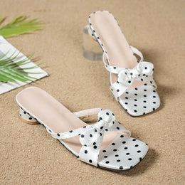 KissICON WHITE / 37 Luxury Brand High Heel Open Toe Gladiator Slippers Polka Dot Bowknot Women Sandals Square Head Round Heel Slides Mules Shoes 42