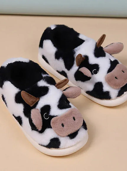 KissICON White / 38-39 Warm Fluffy Women's Cow Slippers Winter Bag Heel