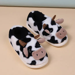 KissICON White / 38-39 Warm Fluffy Women's Cow Slippers Winter Bag Heel