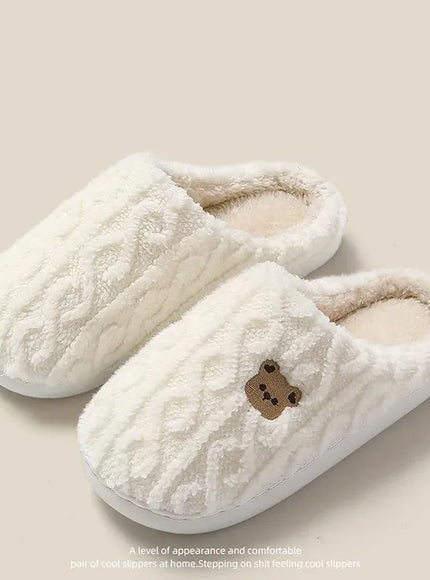 KissICON white / 38-39 Winter Fluffy Shoes Women Cotton Slippers Cartoon Bear