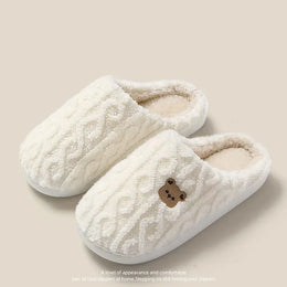 KissICON white / 38-39 Winter Fluffy Shoes Women Cotton Slippers Cartoon Bear