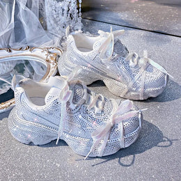 Dropshipman WHITE / 38 Women Luxury Platform Sneakers Bling Bling Casual Outdoor Shoes High Quality Running Tennis Sneakers Lace Up Fashion Sport Shoes