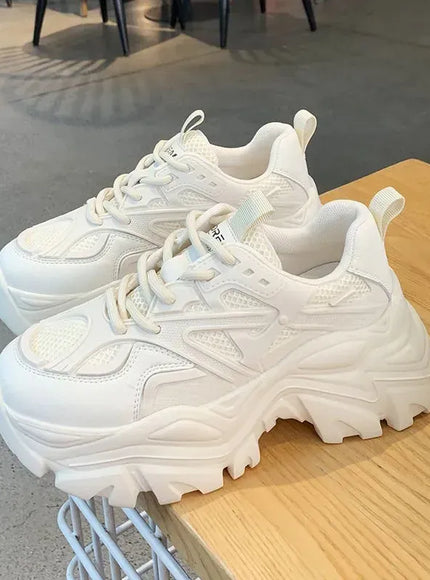 Dropshipman White / 39 Women New Fashion Platform Sport Shoes Women 2024 New Summer Black Casual Chunky Sneakers Women Mesh Leather Platform Shoes