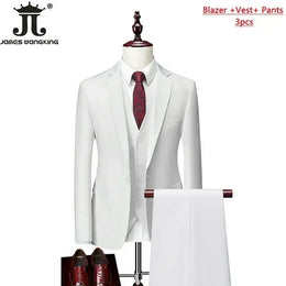 KissICON White 3Pcs / 3XL (US L) Mens Solid Color Formal Business 3Piece Suit M6XL
