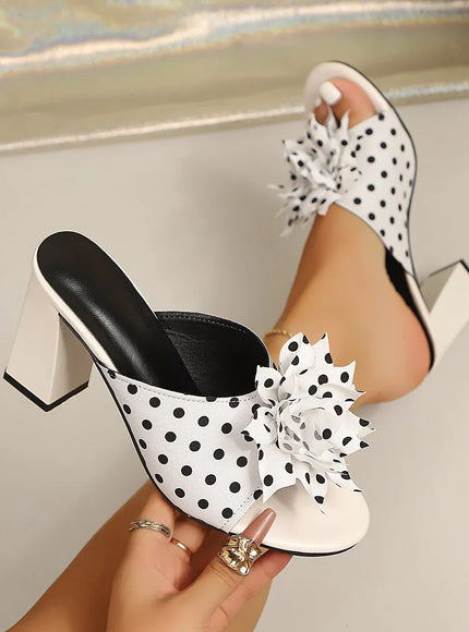 KissICON Sandals WHITE / 41 Polka Dot Floral Chunky Heel Sandals