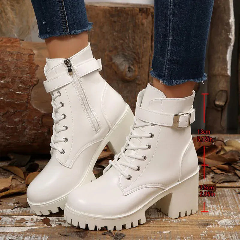 KissICON WHITE / 41 Pu Leather Platform Ankle Boots for Women 2025