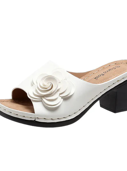 KissICON WHITE / 41 Red Flower Decor High Heels Sandals for Women