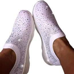 Dropshipman WHITE / 41 Women's Glitter Sneakers Slip-on EVA Elastic Topline Mesh Fashion Bling Sports Shoes Running Shoes for Gym