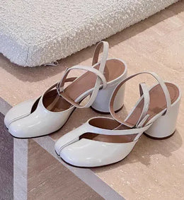 Dropshipman White / 42 2025 Tabi Sandals Women Brand Designer Cross Ankle Strap Buckle Slingback Chunky High Heels Elegant Mary Jane Split-toe Shoes