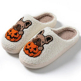 KissICON WHITE / 42-43 Halloween Pumpkin Warm Women's Slippers Winter Non-Slip Flat