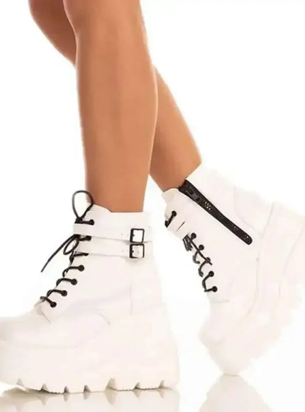 KissICON White / 42 Botas Women Motorcycle Winter Buckle Ankel Boots Women