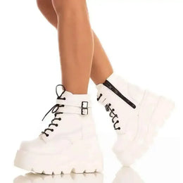 KissICON White / 42 Botas Women Motorcycle Winter Buckle Ankel Boots Women