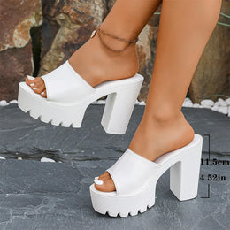KissICON WHITE / 42 Fashion Patent Leather Super High Heels Sandals for