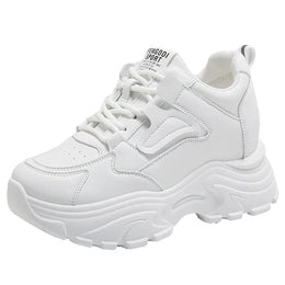 Dropshipman WHITE / 42 White Platform Women's Sneakers 2024 Spring Lace-Up Thick Bottom Vulcanize Shoes Woman Pu Leather Breathable Sports Shoes Ladies