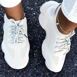 Dropshipman WHITE / 44 Women's Sneakers 2024 New Fashion Breathable Trainers Comfortable Sneakers Women Mesh Fabric Lace Up Female Footwear Women Shoes
