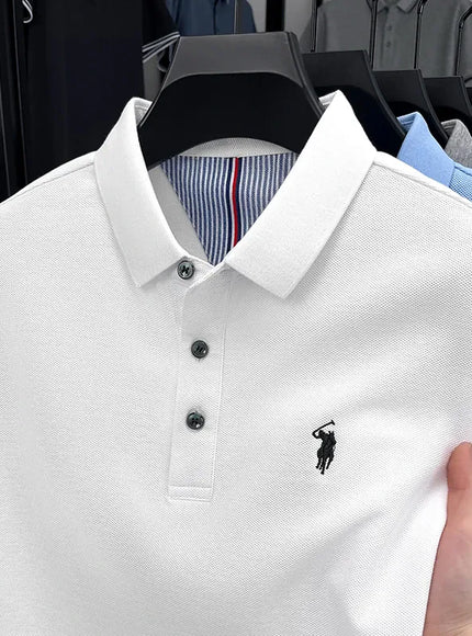 KissICON WHITE / 4XL Luxury Cotton Polo Pony Embroidery Summer Business Golf Top