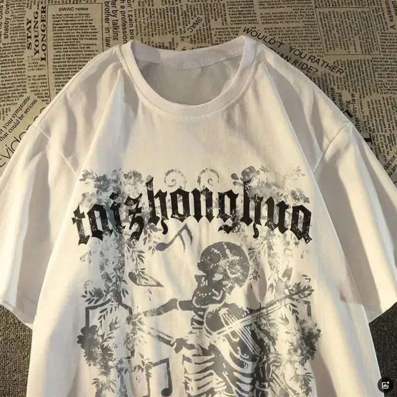 KissICON WHITE / 7XL Street Skull Print Mens Trendy Tee M8XL