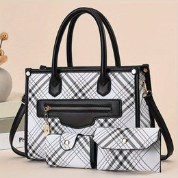 jkthpu-45 White And Black Chic MultiPiece Trendy Womens Fashion Handbag Set