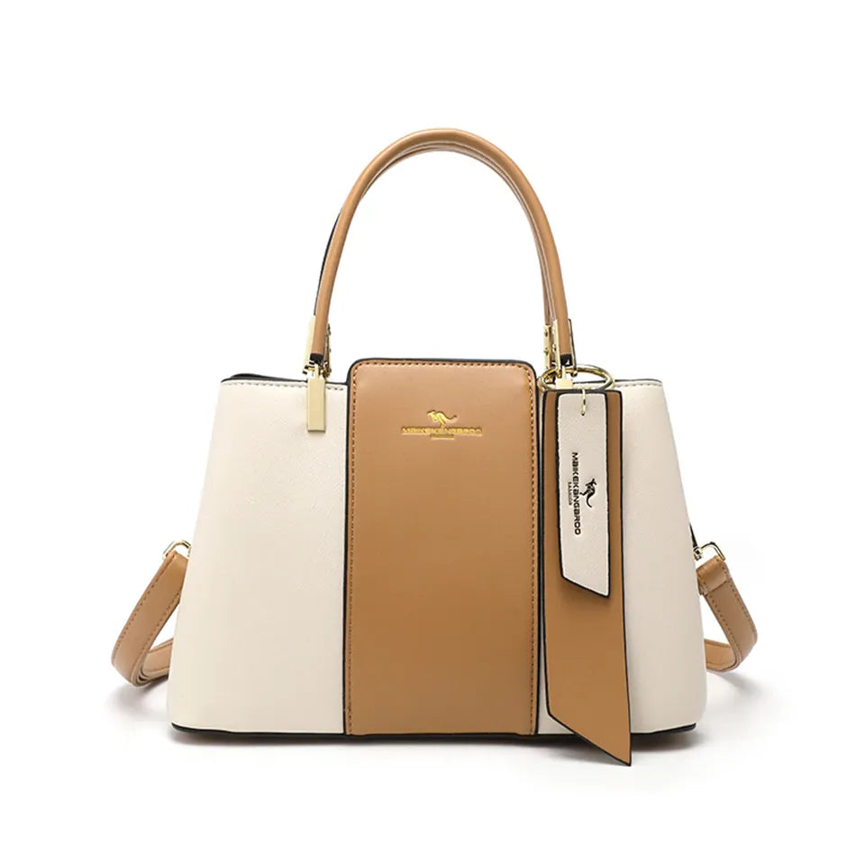 Dropshipman White And Brown Luxury Handbag Fashion Print Large Capacity Soft Leather Women Shoulder Crossbody Bag Leisure Designer Ladies Purses and Handbag