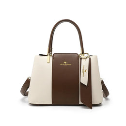 Dropshipman White And Coffee Luxury Handbag Fashion Print Large Capacity Soft Leather Women Shoulder Crossbody Bag Leisure Designer Ladies Purses and Handbag
