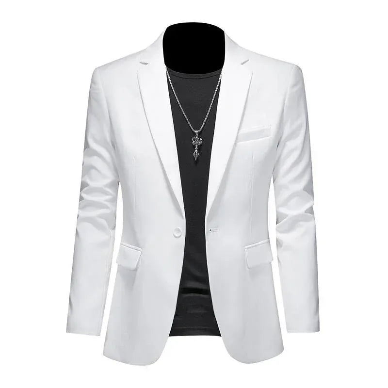 KissICON White / Asian 6XL (US 3XL) Luxury Mens Blazer Solid Color Casual Business Wedding