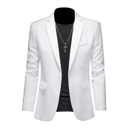 KissICON White / Asian 6XL (US 3XL) Luxury Mens Blazer Solid Color Casual Business Wedding