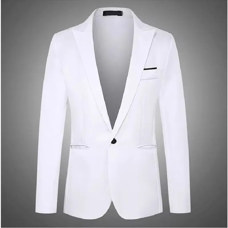 KissICON White / Asian L Luxury Mens Slim Fit Solid Color Blazer
