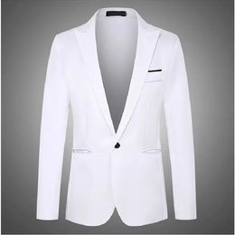 KissICON White / Asian L Luxury Mens Slim Fit Solid Color Blazer