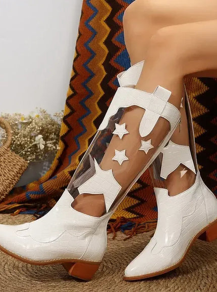 KissICON White Black Star Glamour Boots Zip Slip-On Fashion-Forward