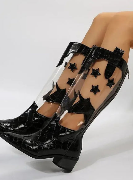 KissICON White Black Star Glamour Boots Zip Slip-On Fashion-Forward